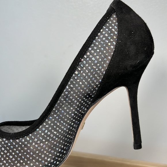 Worn twice Stuart Weitzman Tasha 100 mesh suede pointed sparkle heels 8.5 box - Picture 11 of 15